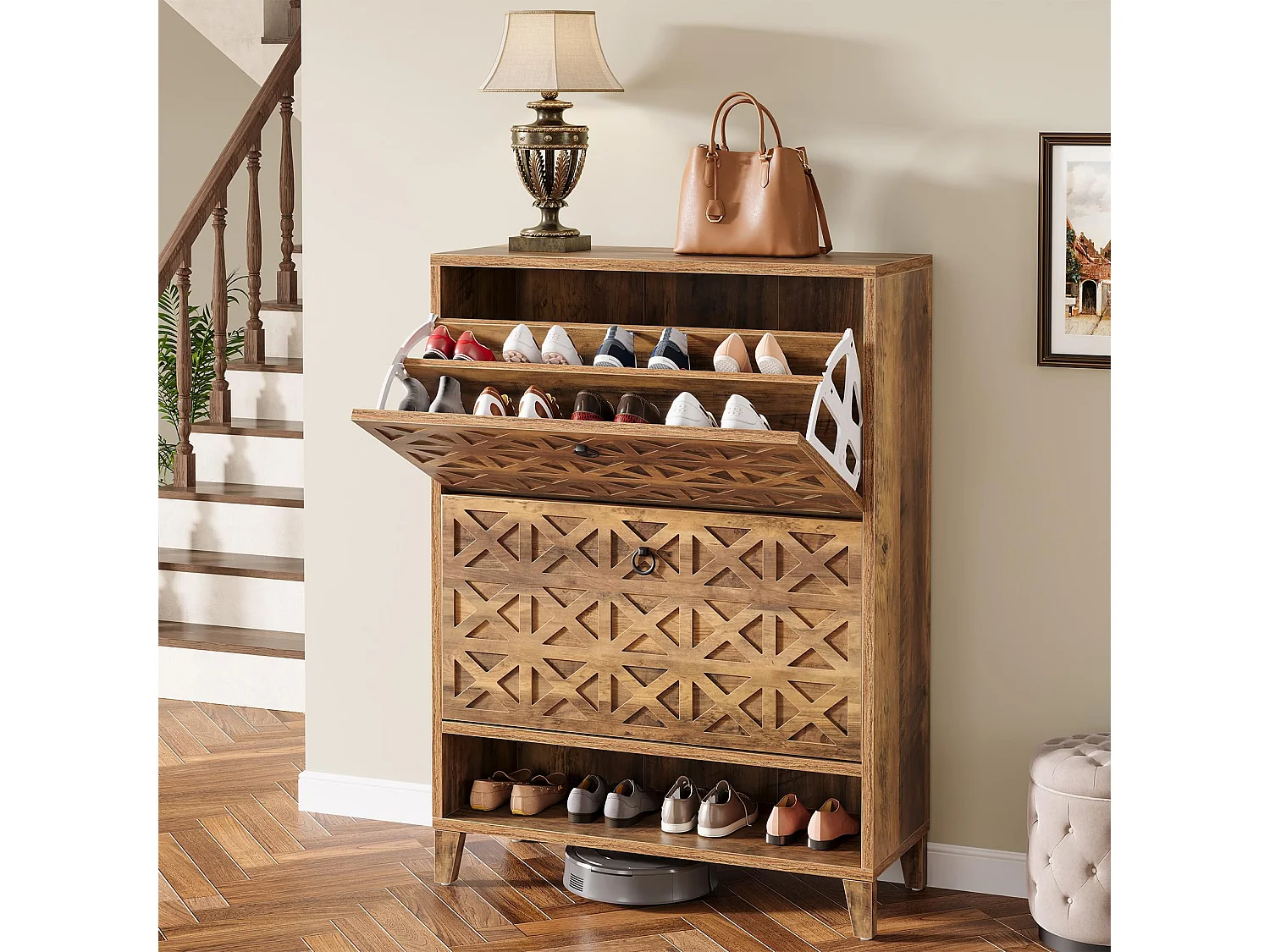 Meuble à chaussures avec 2 tiroirs à rabat, meuble de rangement, 20 paires d'armoires , 80x24x110 cm