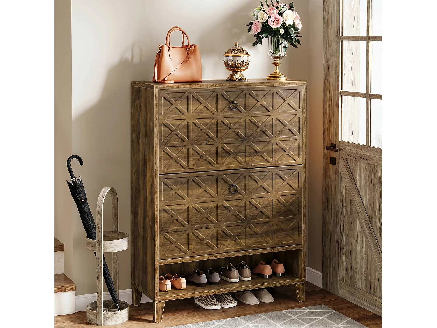 Meuble à chaussures avec 2 tiroirs à rabat, meuble de rangement, 20 paires d'armoires , 80x24x110 cm