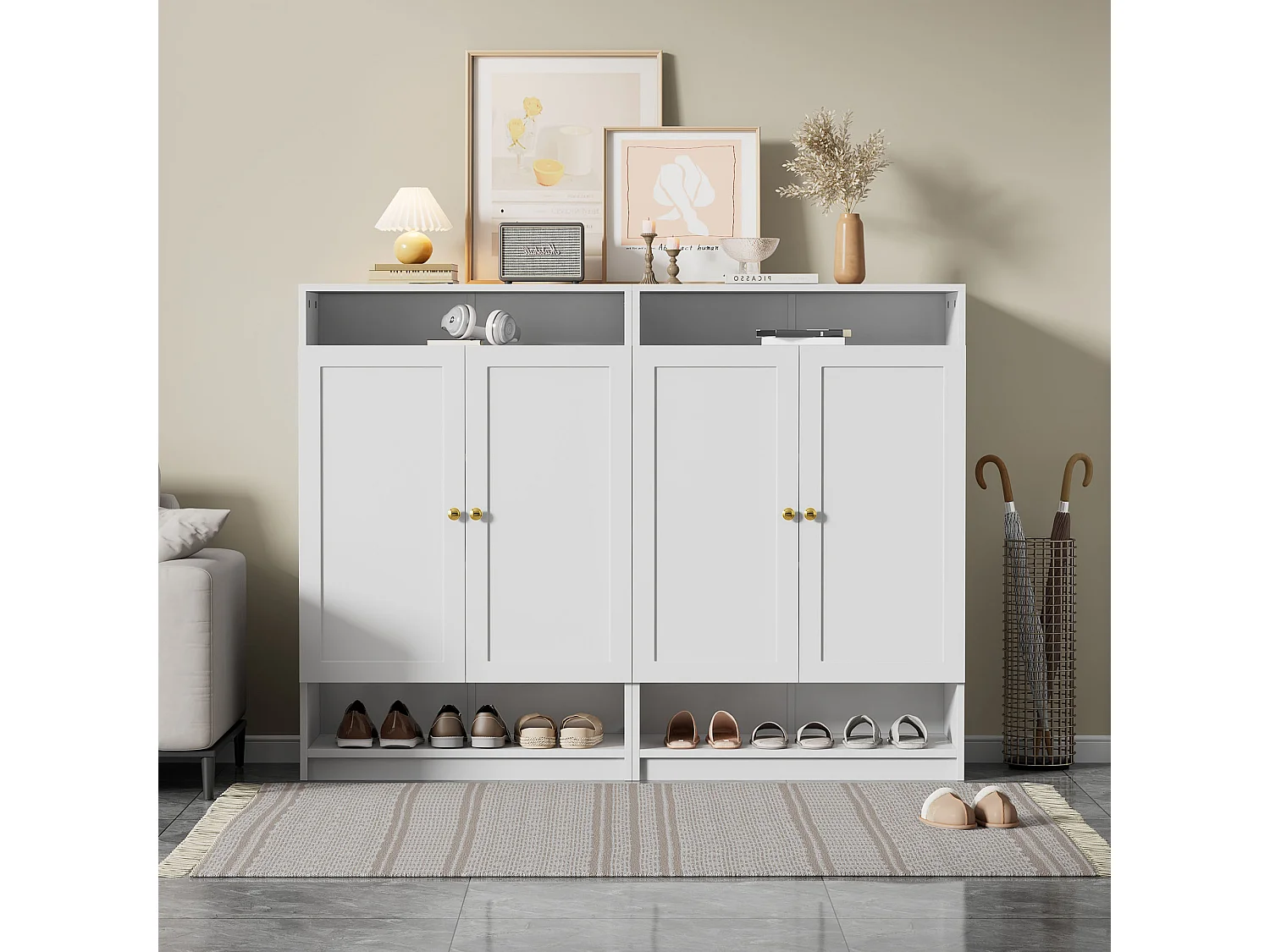 Meuble à chaussures moderne - 73 x 34 x 109 - avec étagères réglables + 2 portes - aggloméré - blanc