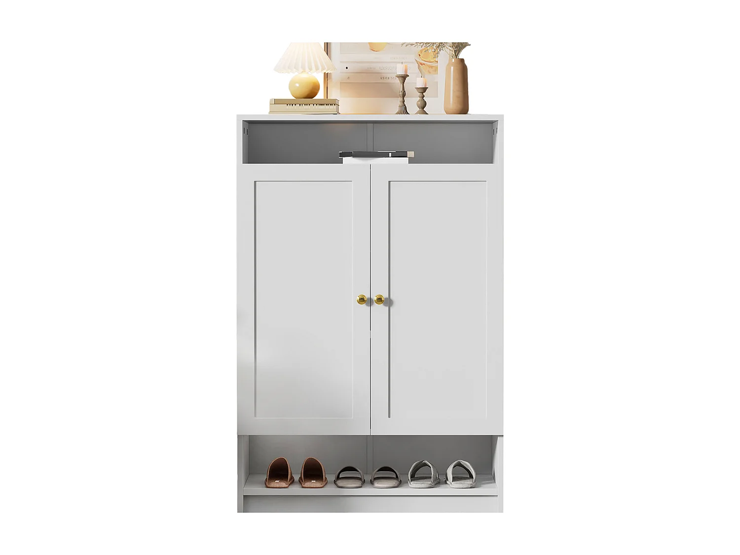 Meuble à chaussures moderne - 73 x 34 x 109 - avec étagères réglables + 2 portes - aggloméré - blanc