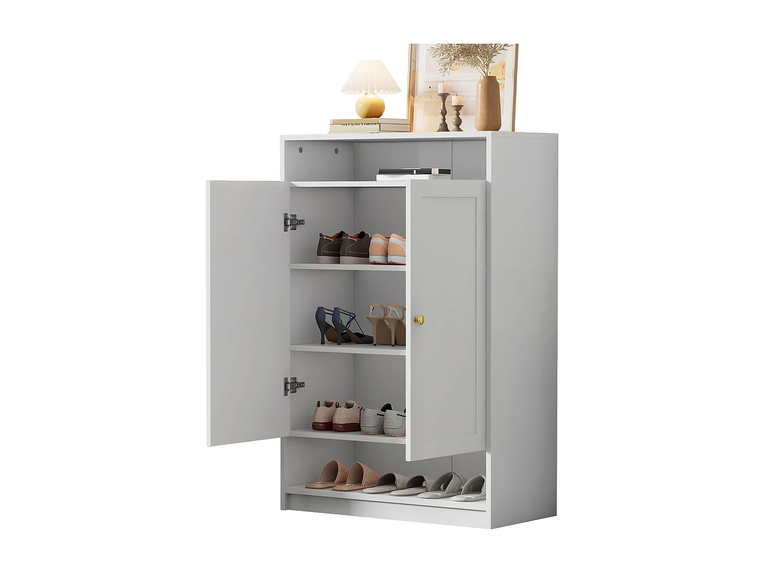 Meuble à chaussures moderne - 73 x 34 x 109 - avec étagères réglables + 2 portes - aggloméré - blanc