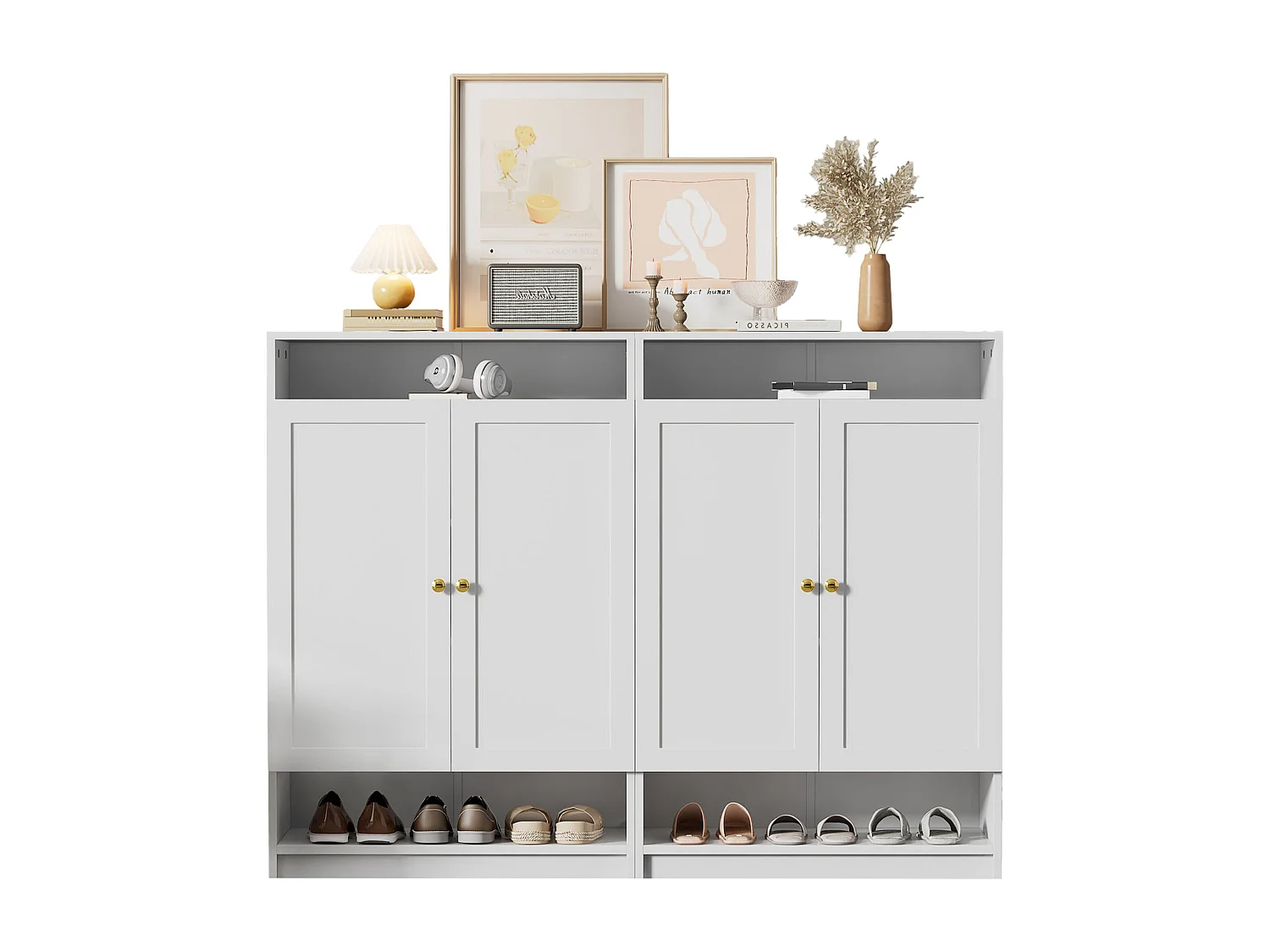 Meuble à chaussures moderne - 73 x 34 x 109 - avec étagères réglables + 2 portes - aggloméré - blanc