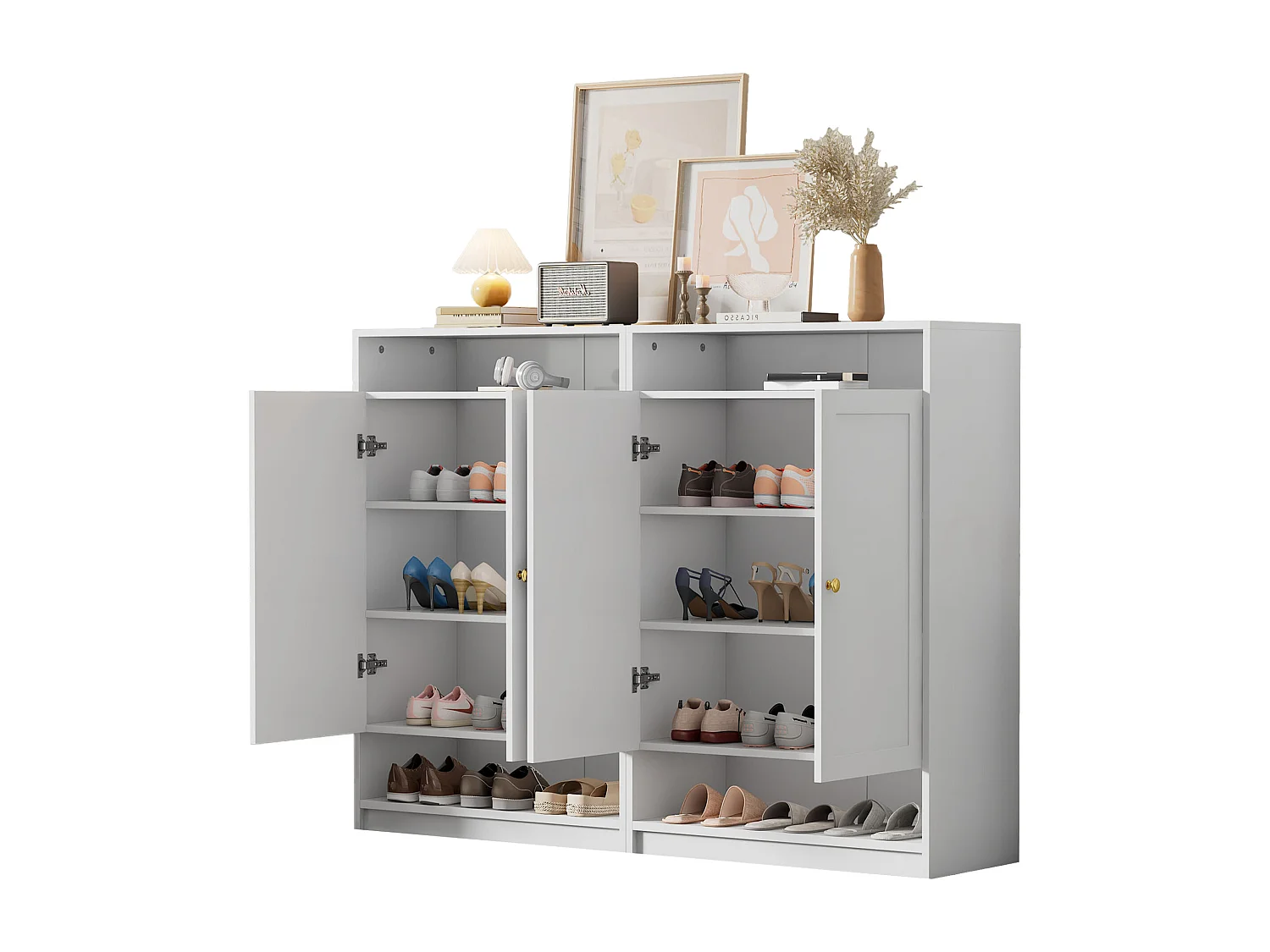 Meuble à chaussures moderne - 73 x 34 x 109 - avec étagères réglables + 2 portes - aggloméré - blanc