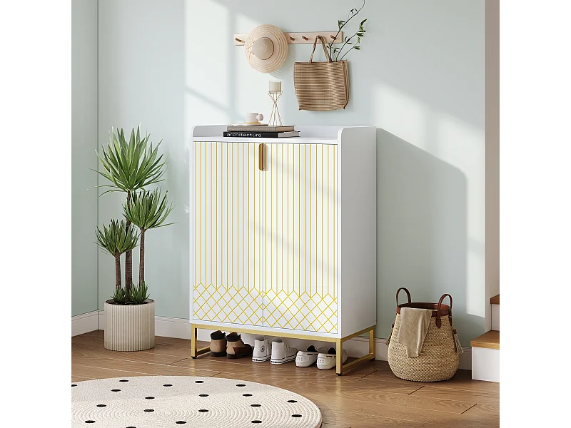 Nowoczesna szafka na buty 2-drzwiowa - 75 x 105 x 37 cm - półka 4-poziomowa - MDF - biała