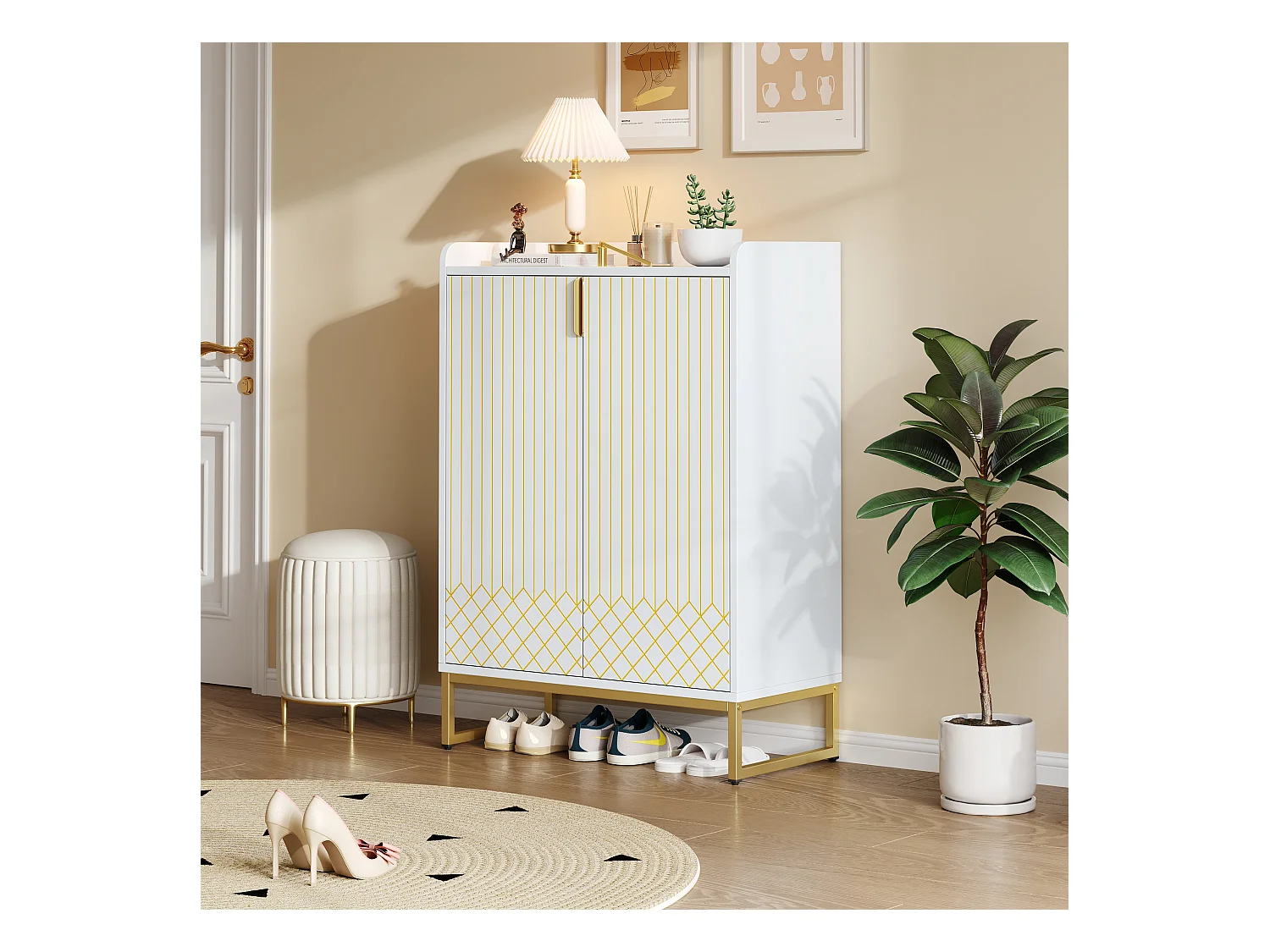 Nowoczesna szafka na buty 2-drzwiowa - 75 x 105 x 37 cm - półka 4-poziomowa - MDF - biała