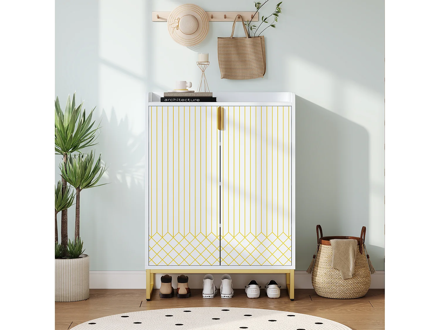 Meuble à chaussures moderne à 2 portes - 75 x 105 x 37 cm - étagère à 4 niveaux - MDF - Blanc