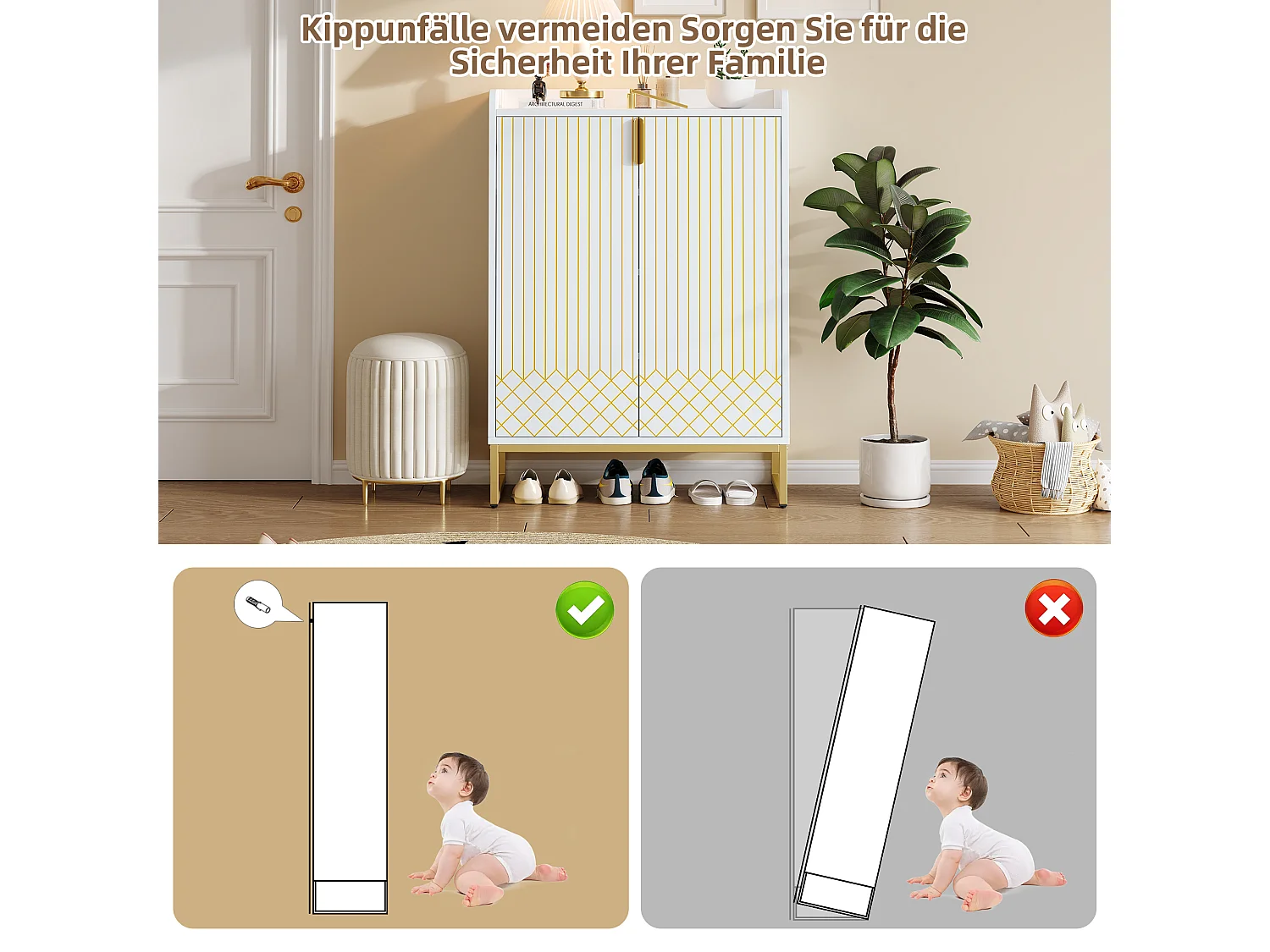 Meuble à chaussures moderne à 2 portes - 75 x 105 x 37 cm - étagère à 4 niveaux - MDF - Blanc