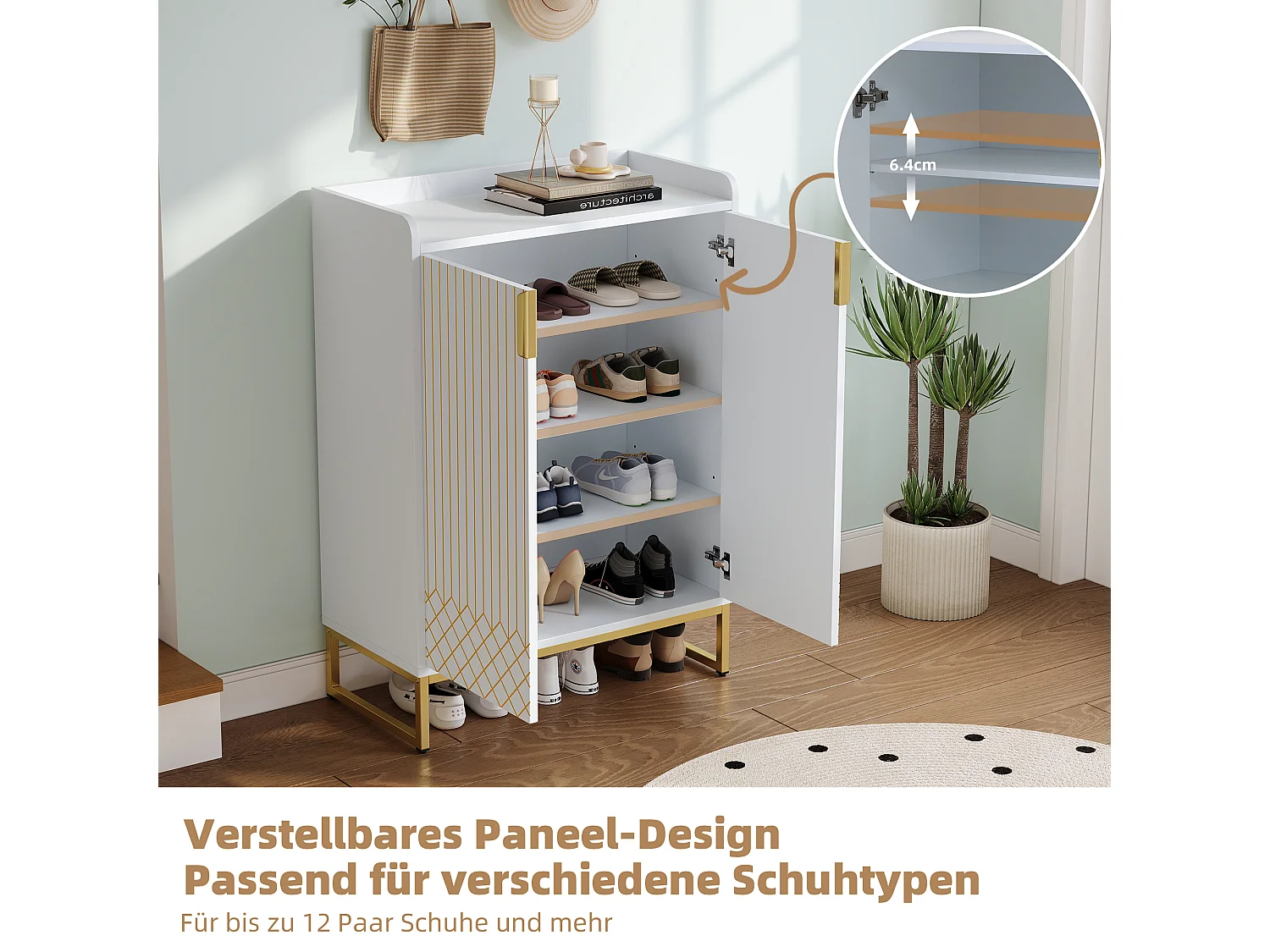 Meuble à chaussures moderne à 2 portes - 75 x 105 x 37 cm - étagère à 4 niveaux - MDF - Blanc