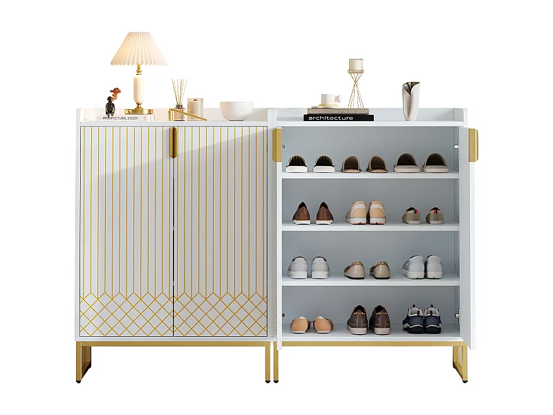 2 nowoczesne szafki na buty 2-drzwiowe - 75 x 105 x 37 cm - półka 4-poziomowa - MDF - białe