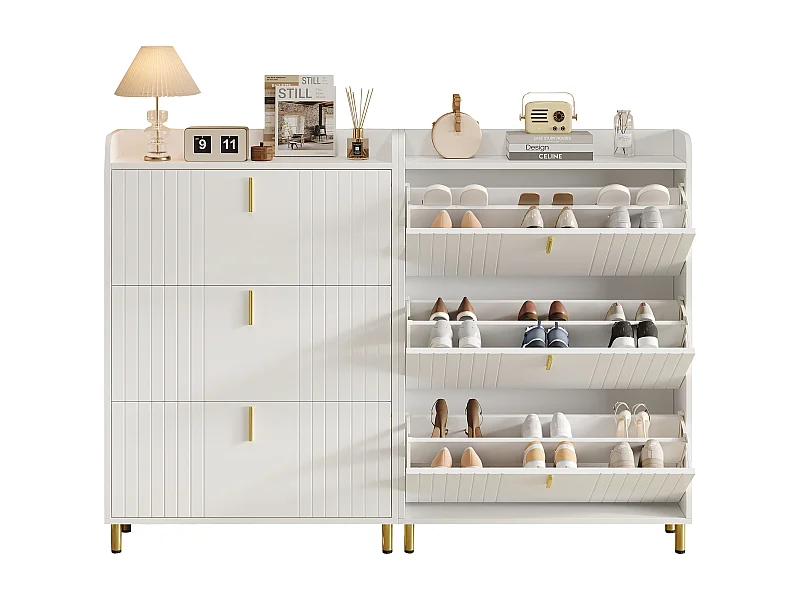 2 3-türige Schuhschränke - 2 x 80 x 23 x 123,5 cm - verstellbarer Boden mit 6 Fächern - MDF - weiß