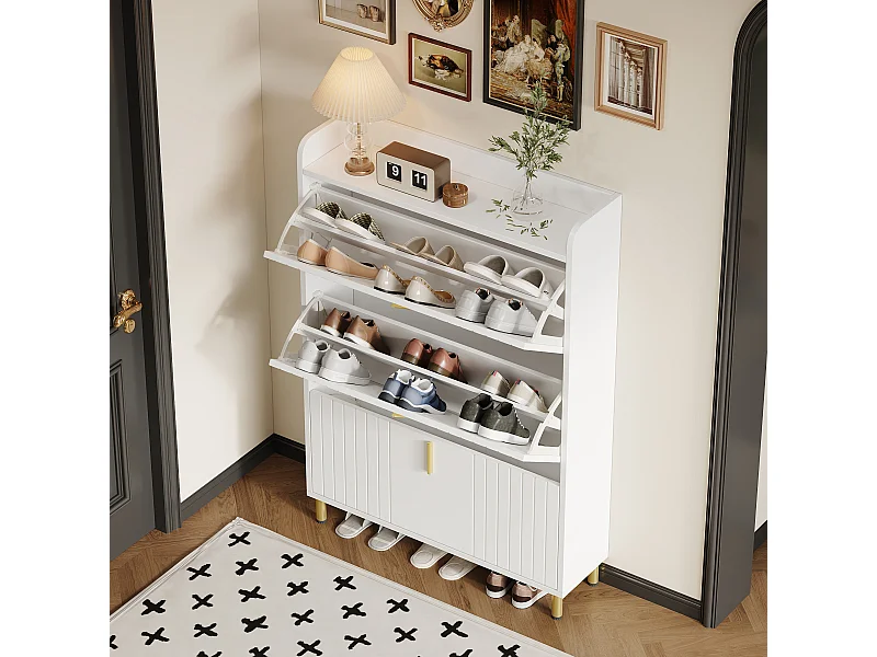 3-türiger Schuhschrank - 80 x 23 x 123,5 cm - verstellbarer Boden mit 6 Fächern - MDF - weiß