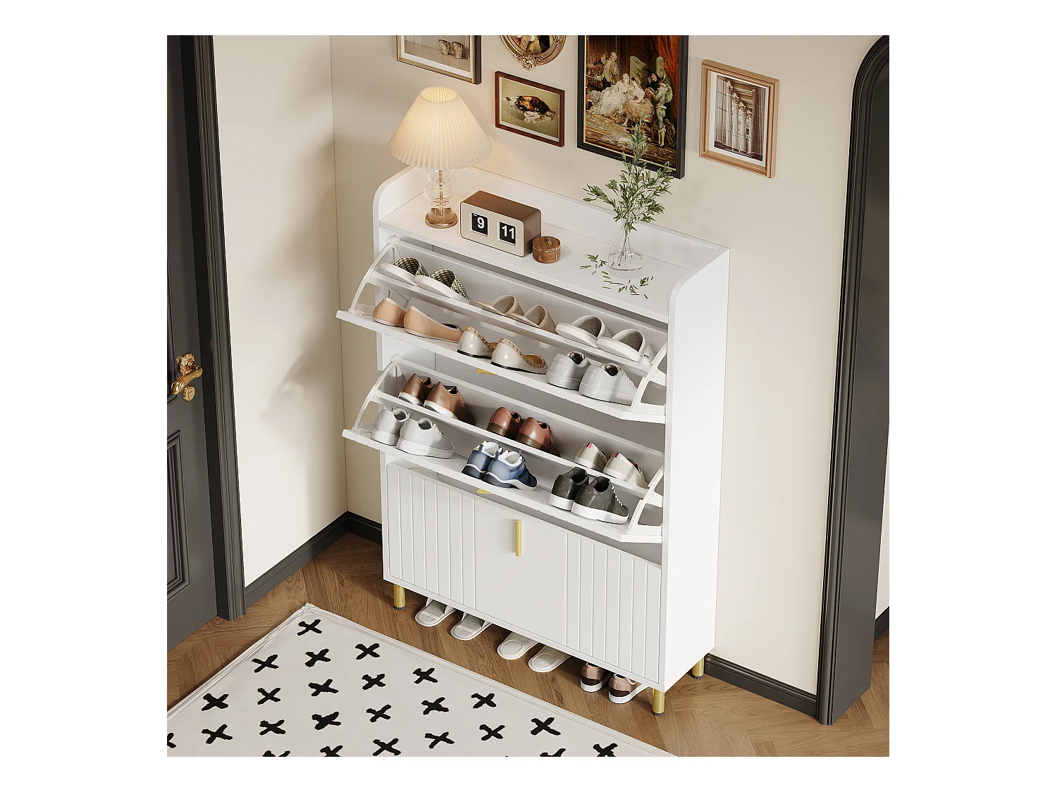 Meuble à chaussures à 3 portes - 80 x 23 x 123.5 cm - étagère réglable avec 6 compcompartiments - MDF - blanc