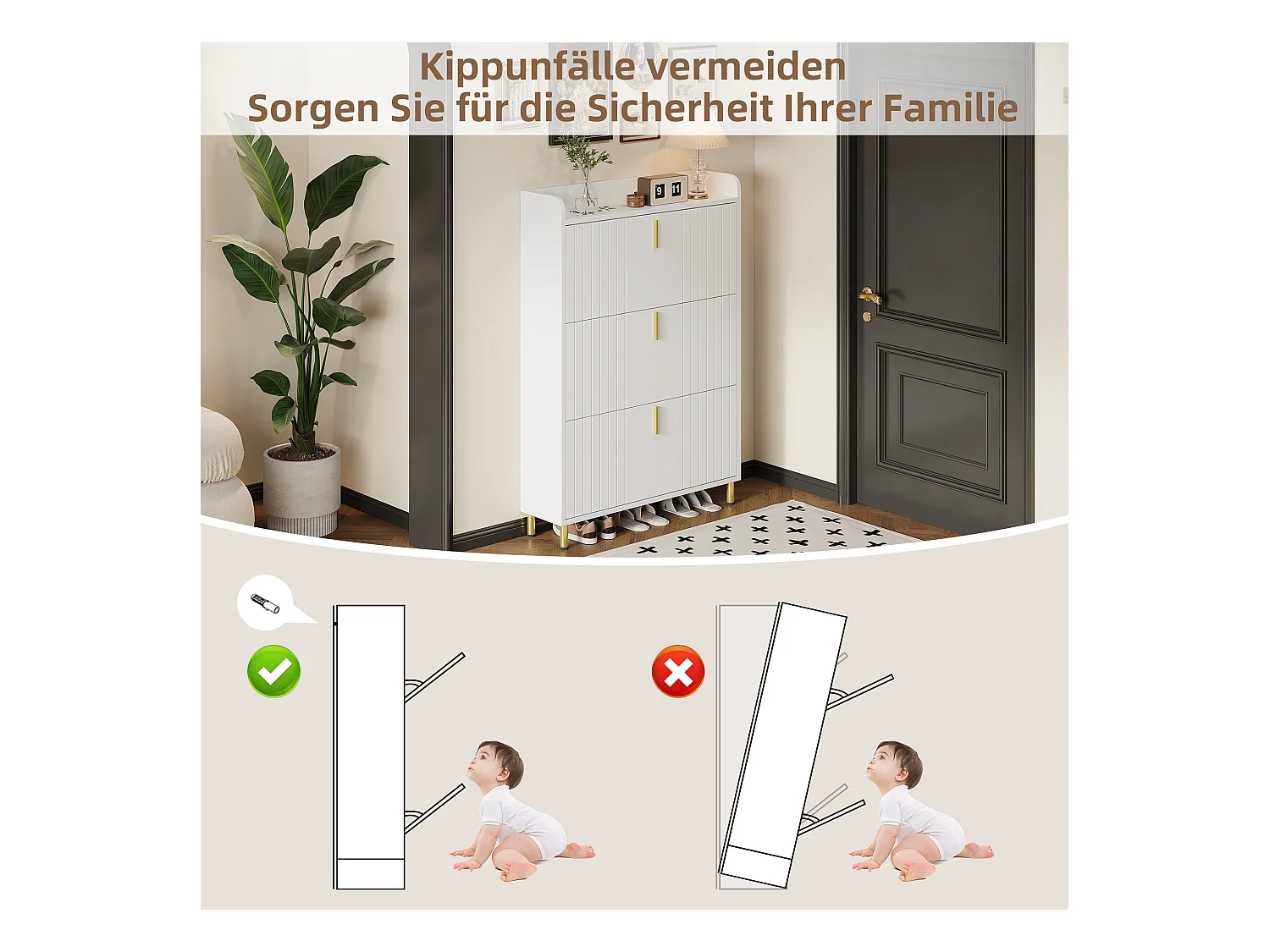 Meuble à chaussures à 3 portes - 80 x 23 x 123.5 cm - étagère réglable avec 6 compcompartiments - MDF - blanc