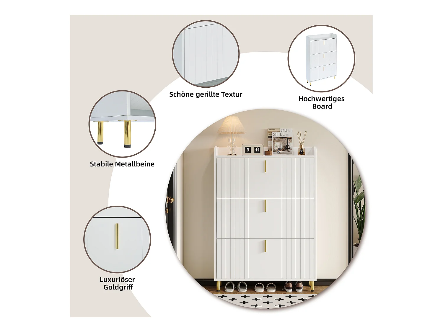 Meuble à chaussures à 3 portes - 80 x 23 x 123.5 cm - étagère réglable avec 6 compcompartiments - MDF - blanc