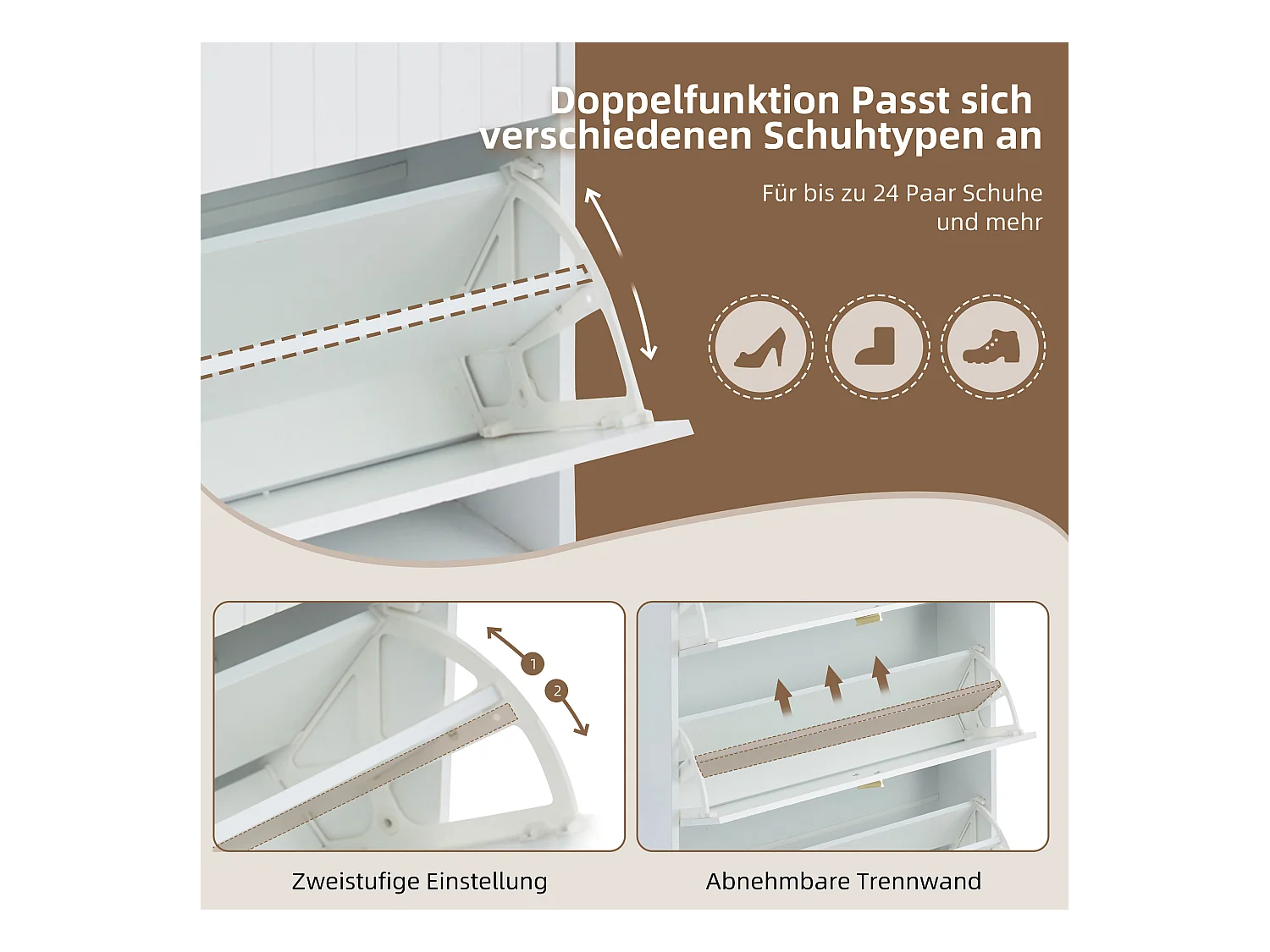 Meuble à chaussures à 3 portes - 80 x 23 x 123.5 cm - étagère réglable avec 6 compcompartiments - MDF - blanc