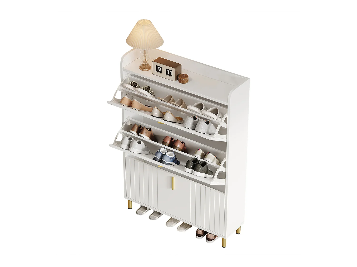 Meuble à chaussures à 3 portes - 80 x 23 x 123.5 cm - étagère réglable avec 6 compcompartiments - MDF - blanc