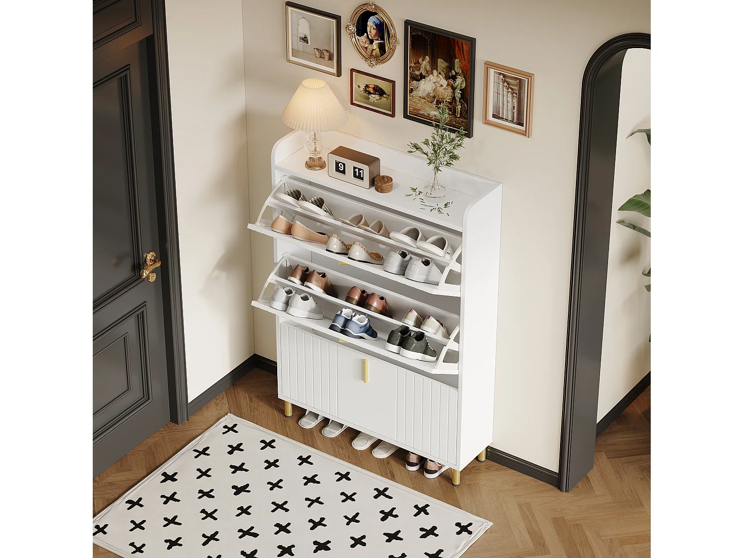 Meuble à chaussures à 3 portes - 80 x 23 x 123.5 cm - étagère réglable avec 6 compcompartiments - MDF - blanc