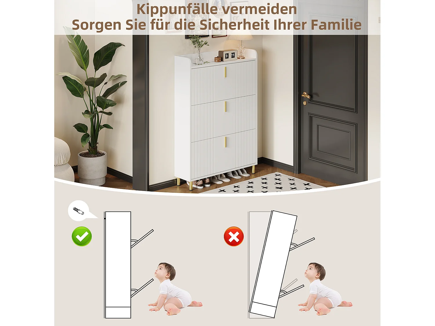 Meuble à chaussures à 3 portes - 80 x 23 x 123.5 cm - étagère réglable avec 6 compcompartiments - MDF - blanc