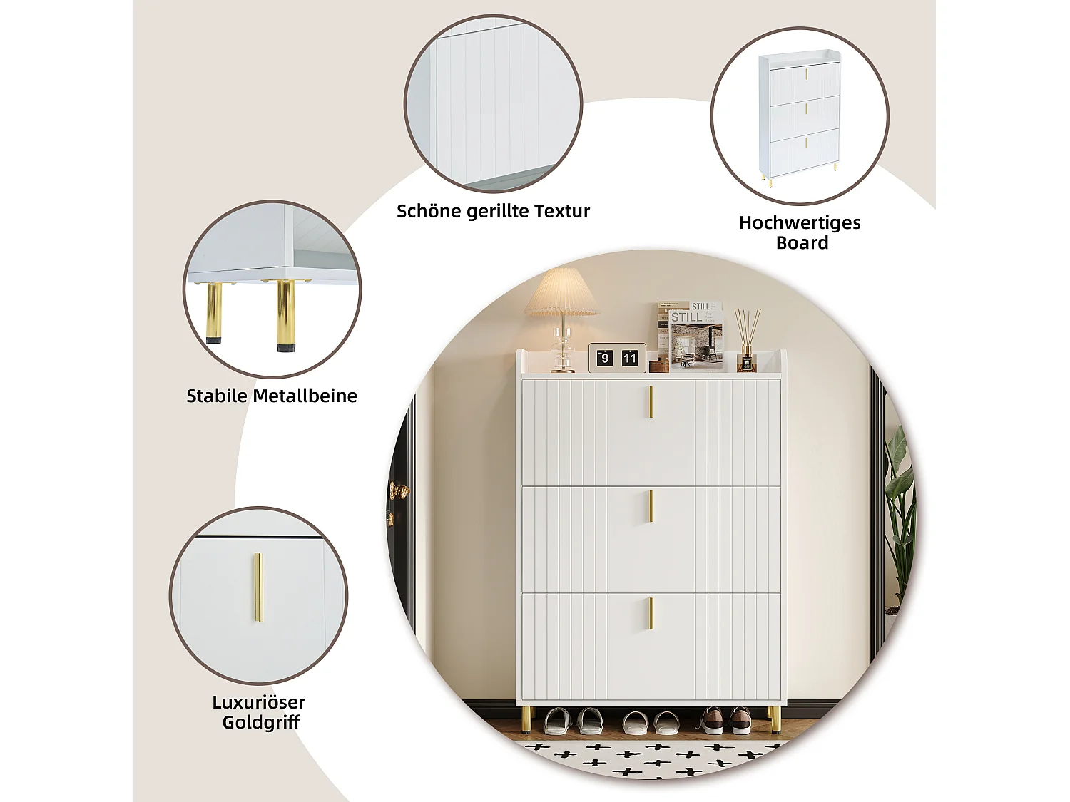 Meuble à chaussures à 3 portes - 80 x 23 x 123.5 cm - étagère réglable avec 6 compcompartiments - MDF - blanc