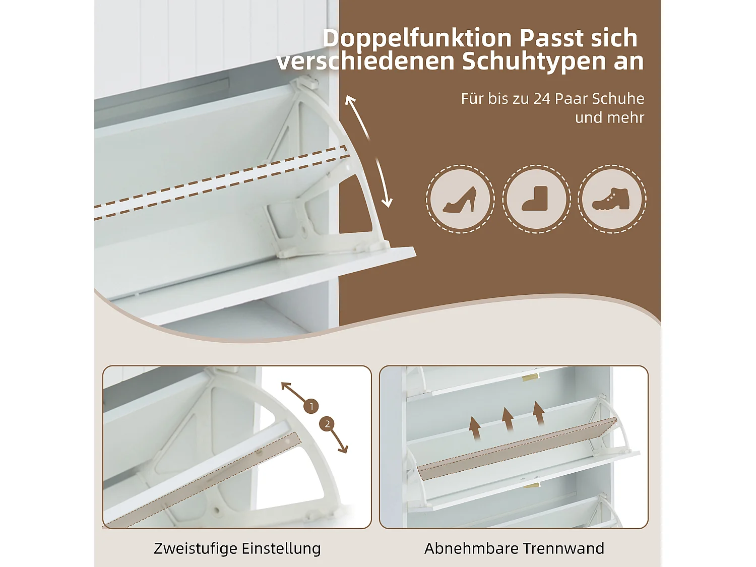 Meuble à chaussures à 3 portes - 80 x 23 x 123.5 cm - étagère réglable avec 6 compcompartiments - MDF - blanc