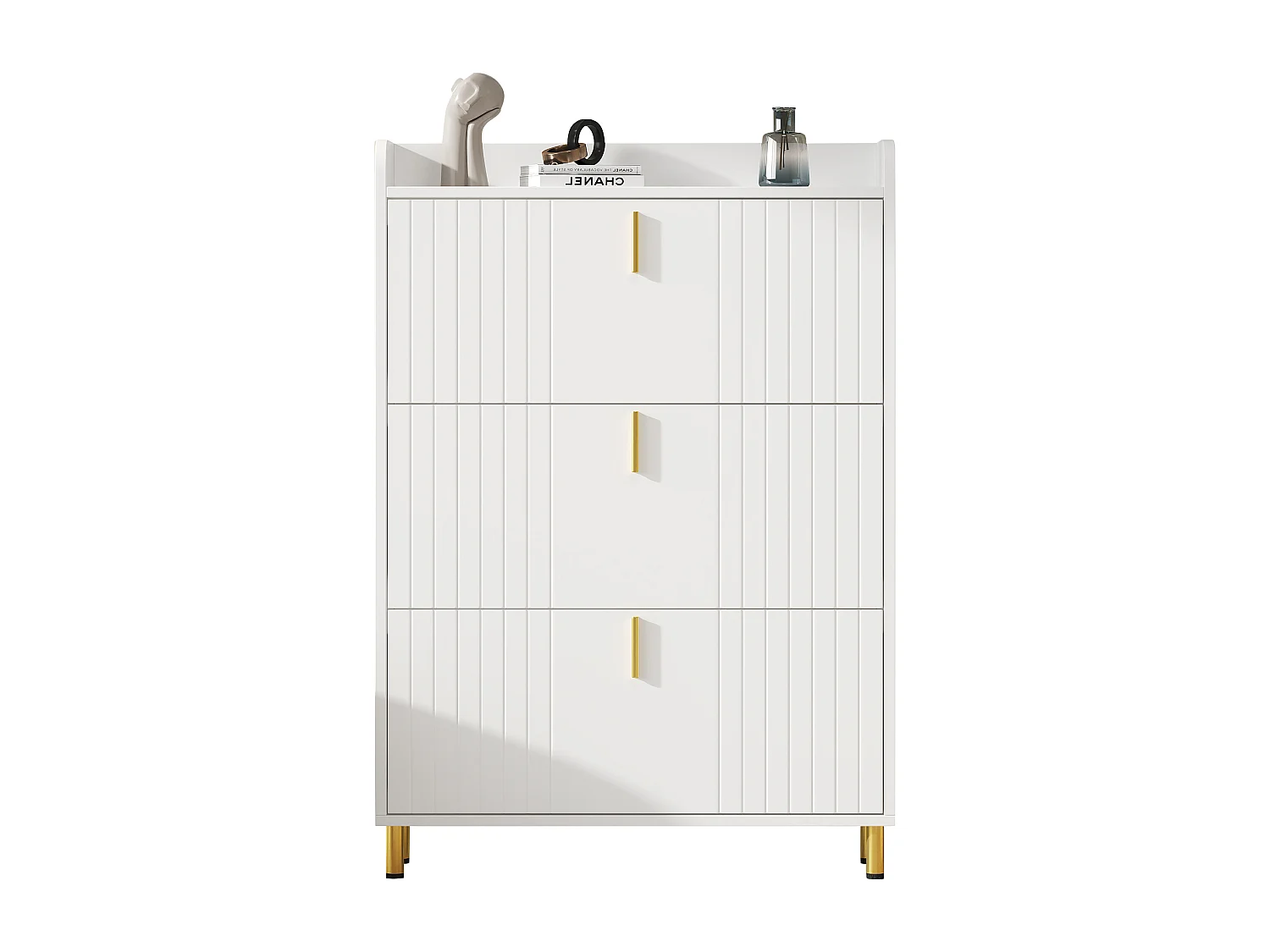 Meuble à chaussures à 3 portes - 80 x 23 x 123.5 cm - étagère réglable avec 6 compcompartiments - MDF - blanc