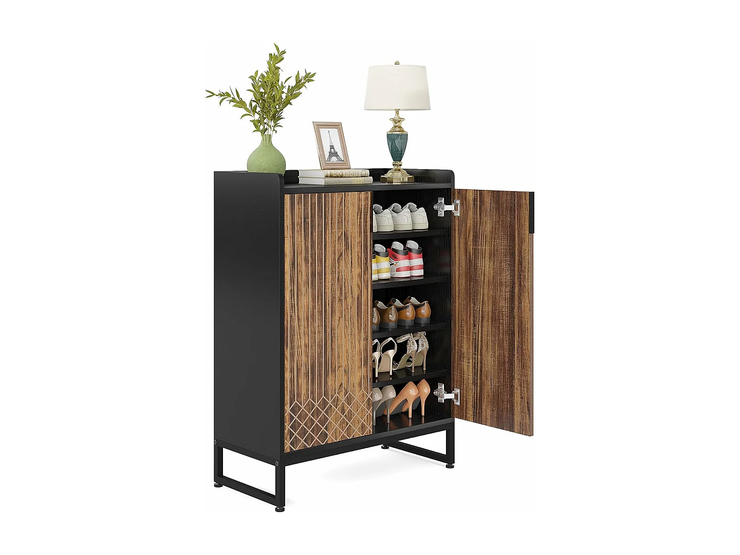 25 Paires de placards à Chaussures, Armoire Etagere Grande Capacité avec Cadre en Noir pour Entree