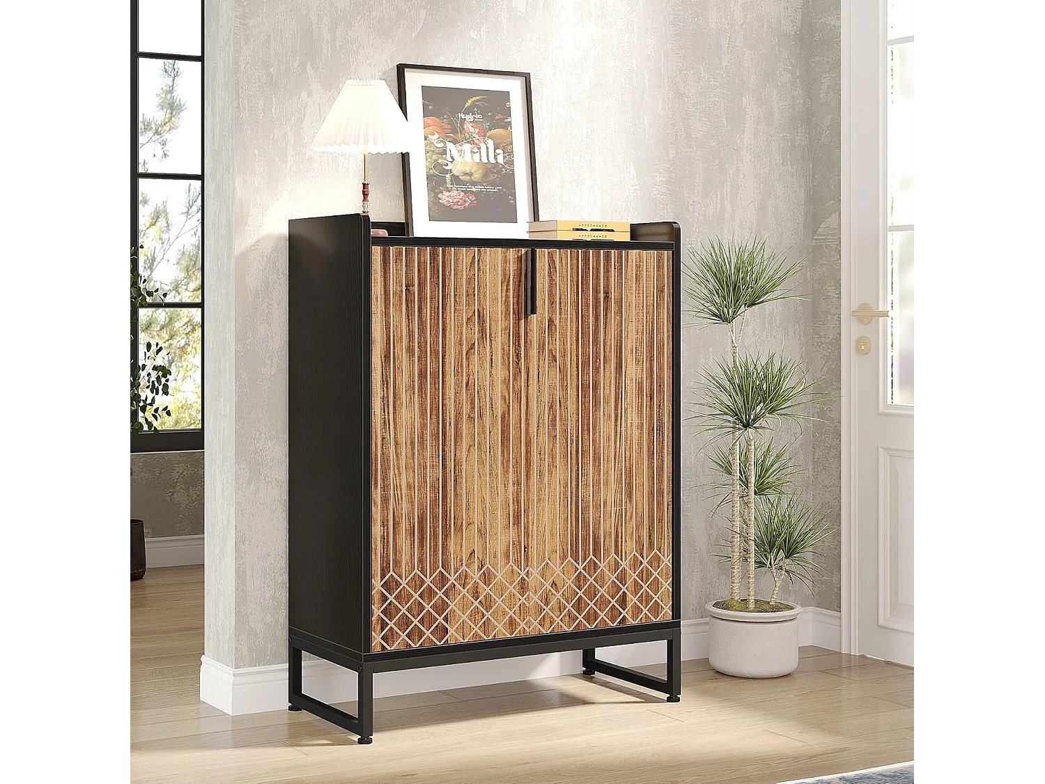 25 Paires de placards à Chaussures, Armoire Etagere Grande Capacité avec Cadre en Noir pour Entree