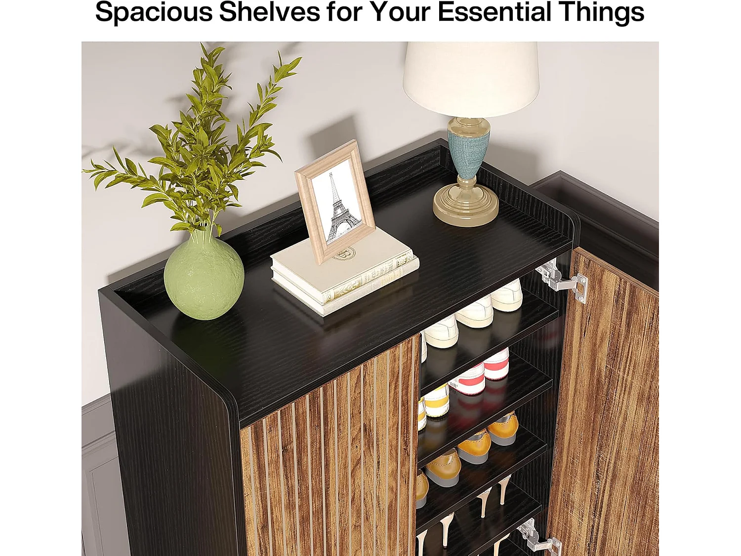 25 Paires de placards à Chaussures, Armoire Etagere Grande Capacité avec Cadre en Noir pour Entree