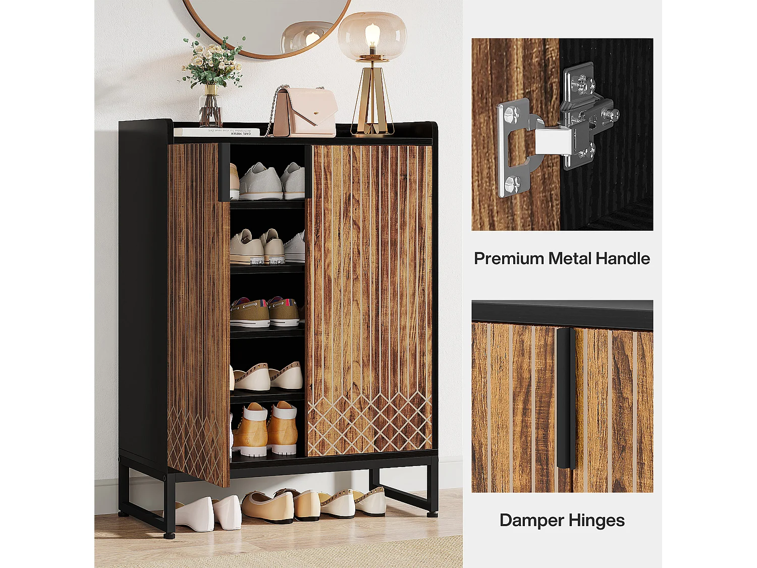 25 Paires de placards à Chaussures, Armoire Etagere Grande Capacité avec Cadre en Noir pour Entree