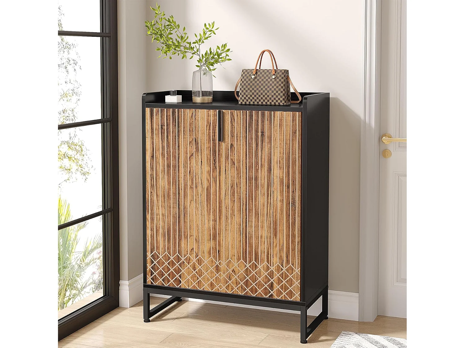 25 Paires de placards à Chaussures, Armoire Etagere Grande Capacité avec Cadre en Noir pour Entree