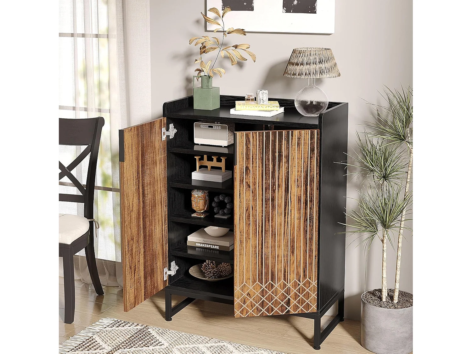 25 Paires de placards à Chaussures, Armoire Etagere Grande Capacité avec Cadre en Noir pour Entree