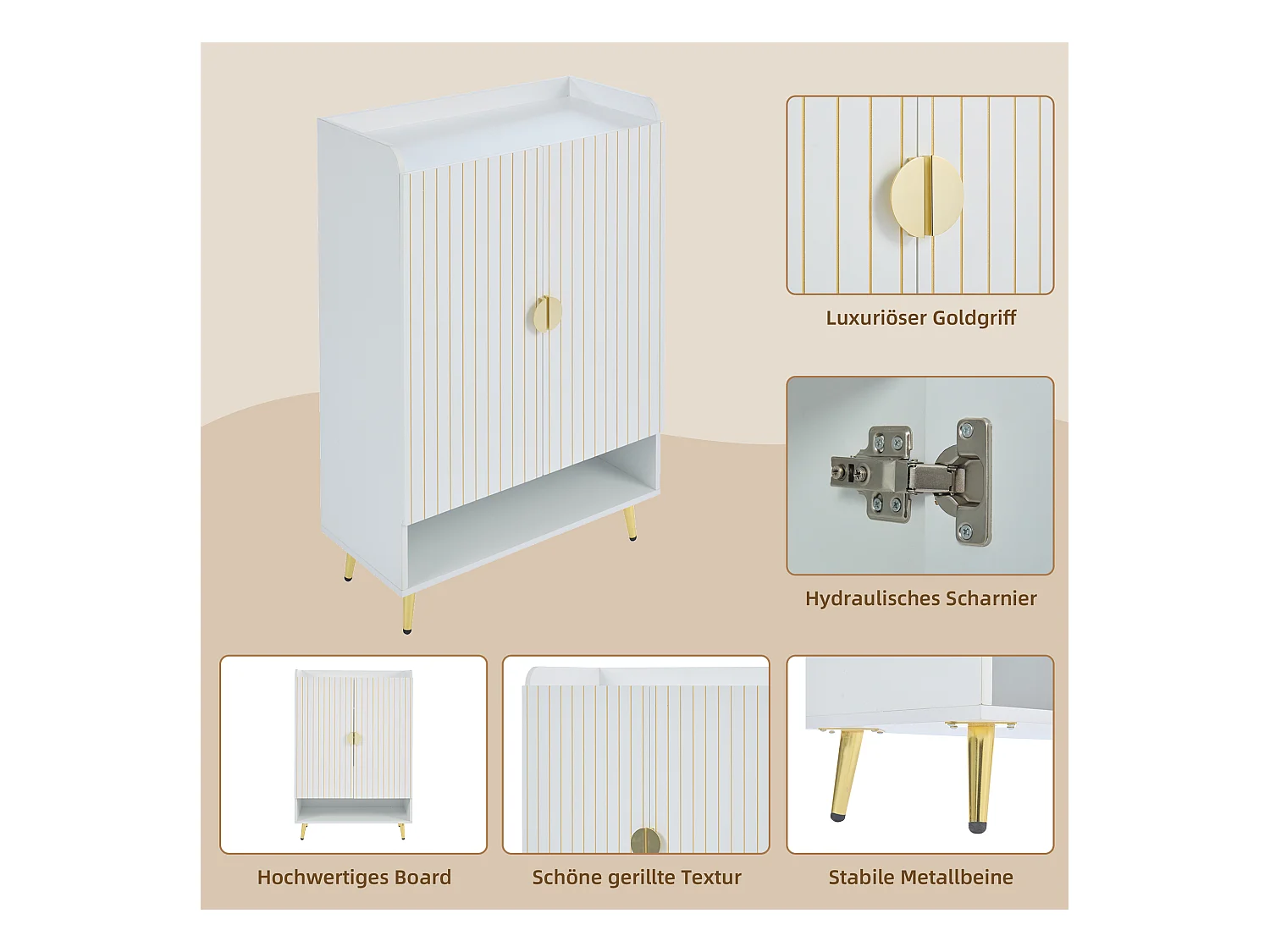 Moderner Schuhschrank mit 2 Türen - 75 x 110 x 37 cm - 3-stöckiges Regal + offene Schublade unten - MDF - Weiß