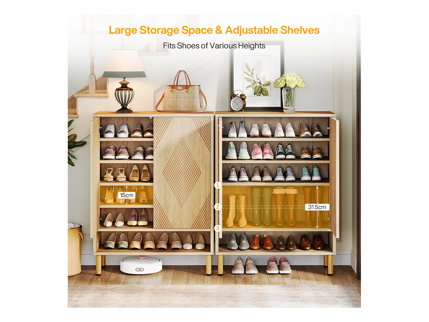 Szafka na buty z 2 drzwiami, 73 x 35 x 115 cm, 6 półek na 25 par butów