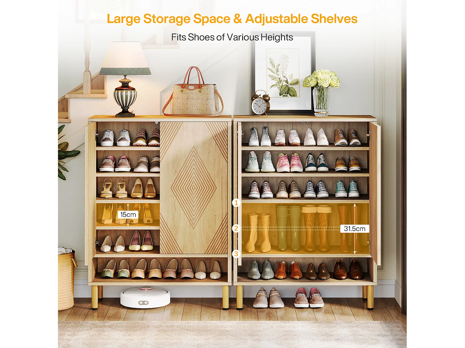 Armoire à chaussures avec 2 portes, 73 x 35 x 115 cm, 6 étages pour 25 paires de chaussures