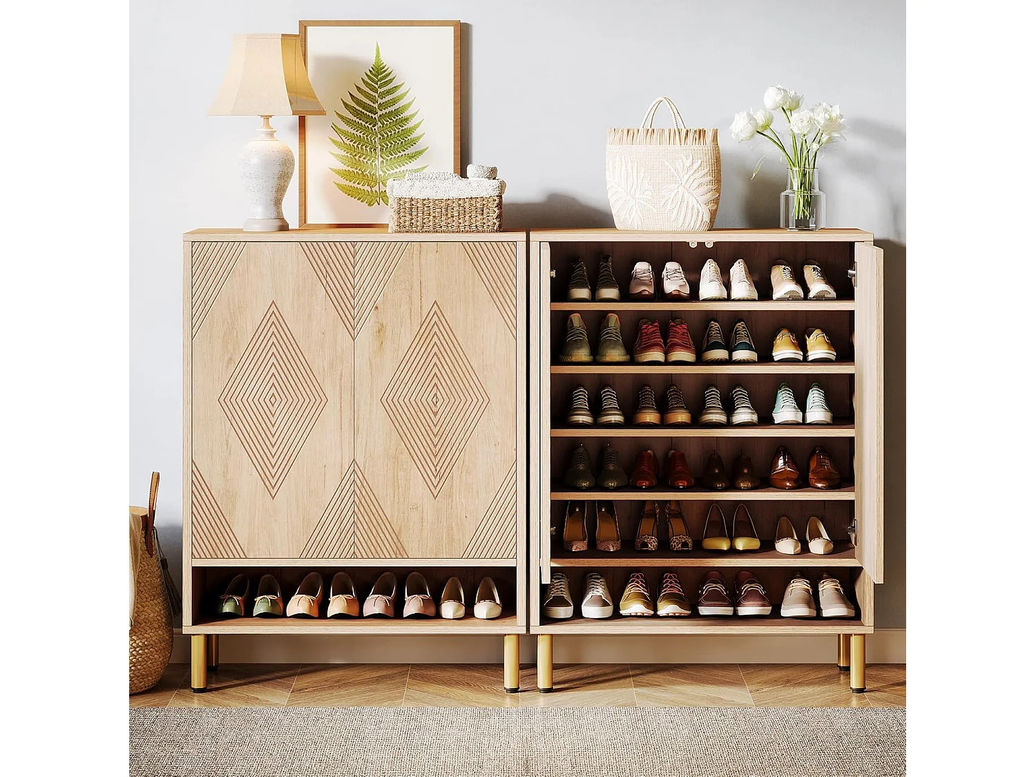 Armoire à chaussures avec 2 portes, 73 x 35 x 115 cm, 6 étages pour 25 paires de chaussures