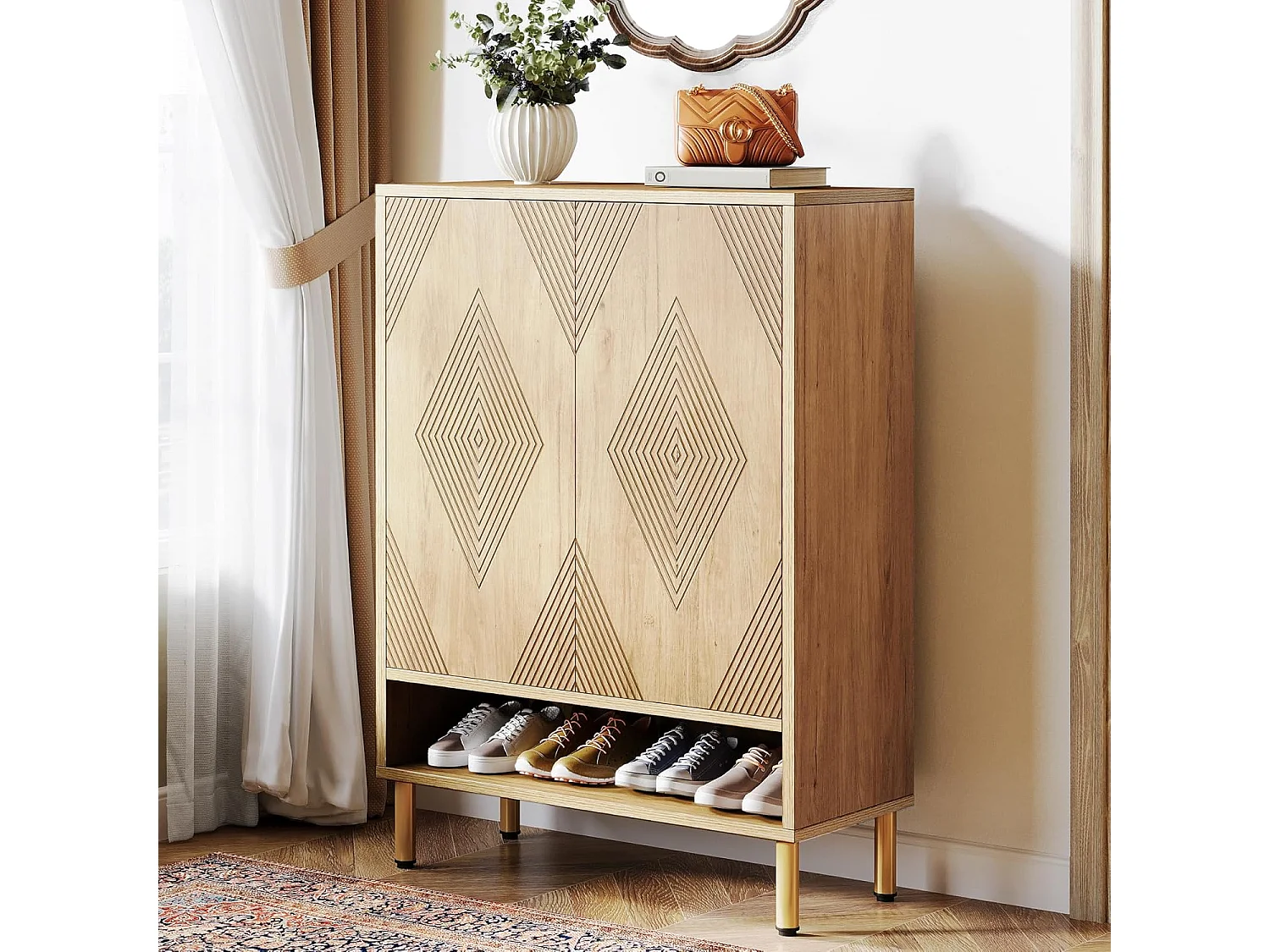 Schoenenkast met 2 deuren, 73 x 35 x 115 cm, 6 planken voor 25 paar schoenen