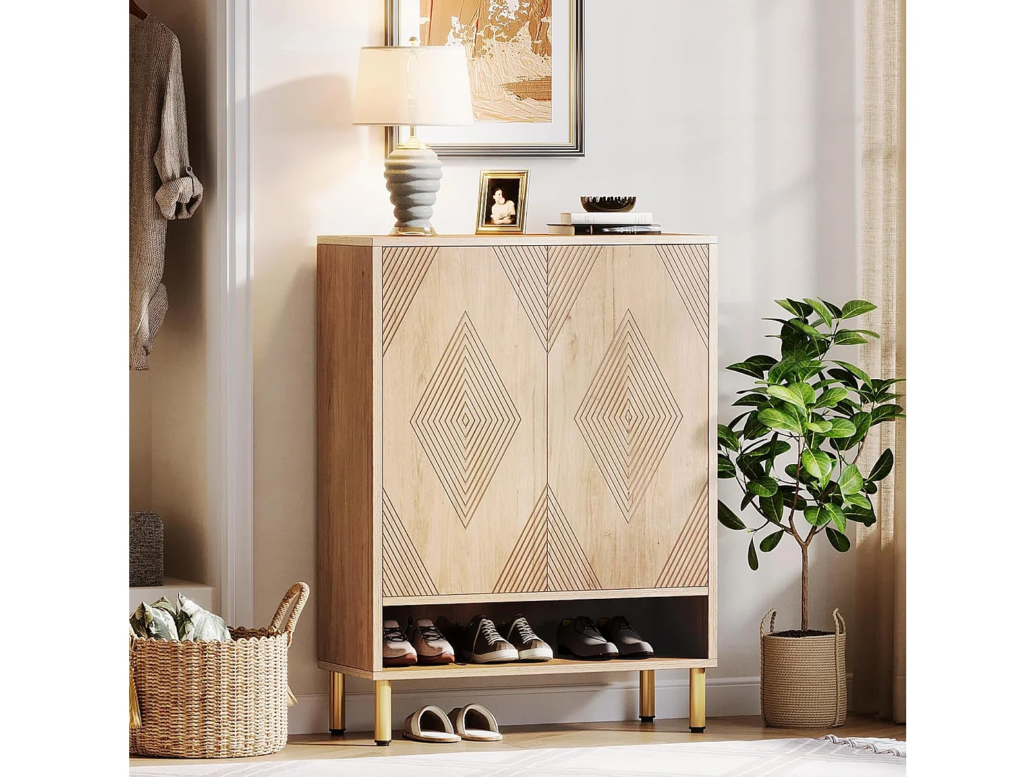 Schoenenkast met 2 deuren, 73 x 35 x 115 cm, 6 planken voor 25 paar schoenen