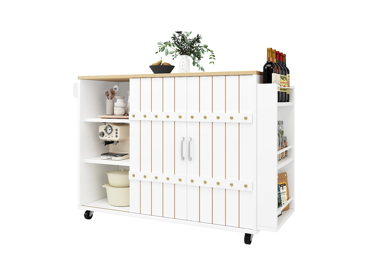 Küchenschrank mit Tür - 110 x 42 x 90 cm - Küchenwagen mit 3 Schubladen - MDF - Weiß