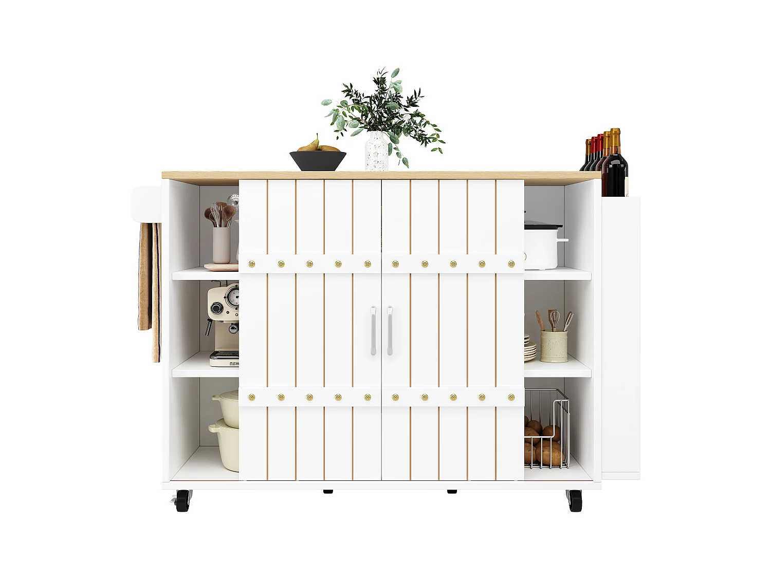Küchenschrank mit Tür - 110 x 42 x 90 cm - Küchenwagen mit 3 Schubladen - MDF - Weiß