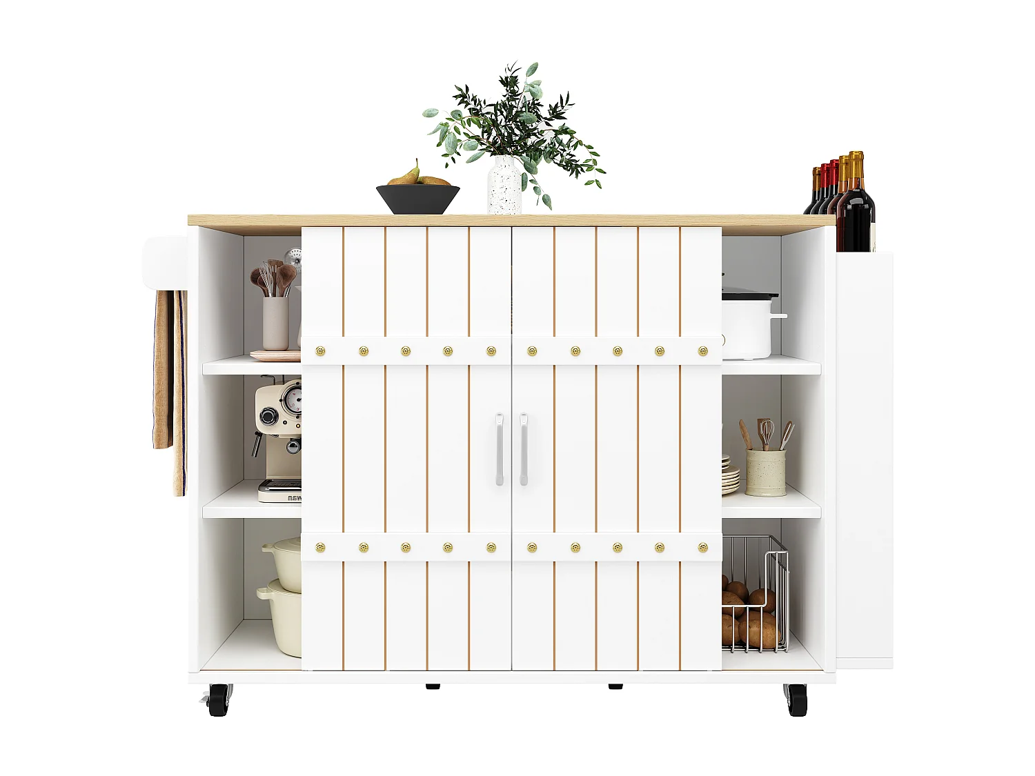 Mobile da cucina con anta - 110 x 42 x 90 cm - carrello da cucina con 3 cassetti - MDF - Bianco