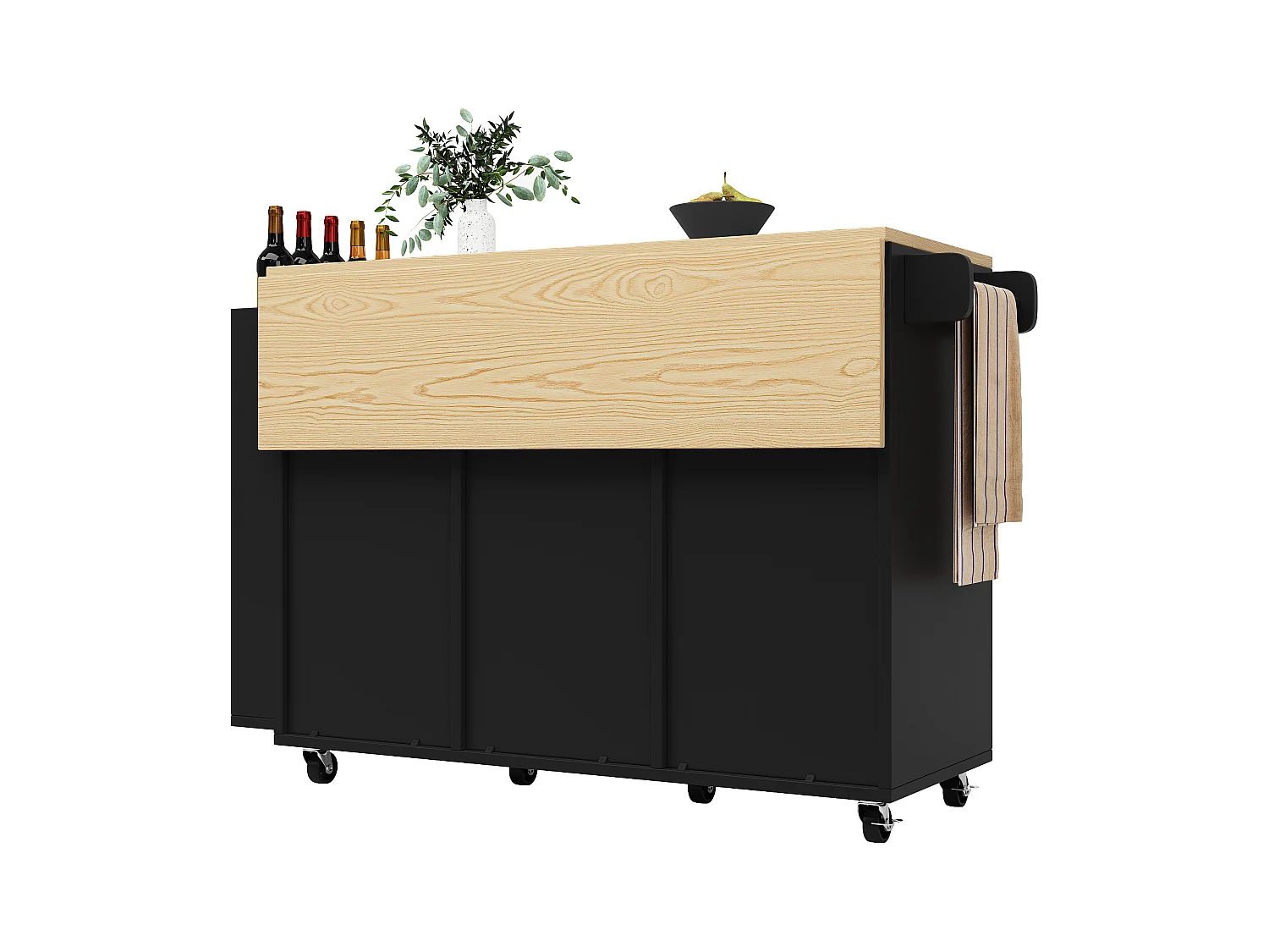 Küchenschrank mit Tür - 110 x 42 x 90 cm - Küchenwagen mit 3 Schubladen - MDF - schwarz