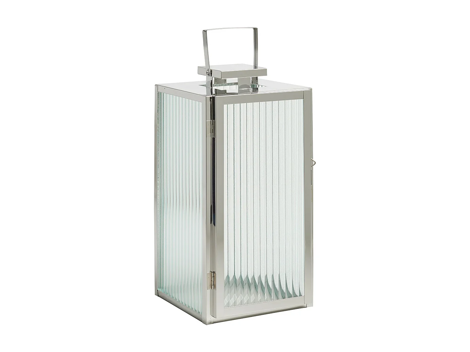 Elegante Silber-Laterne mit geriffelter Glastür