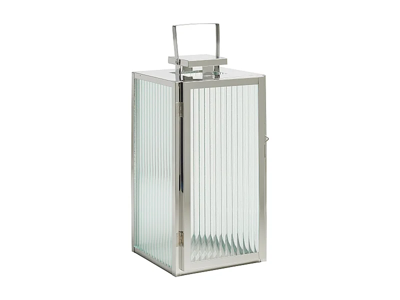 Elegante Silber-Laterne mit geriffelter Glastür