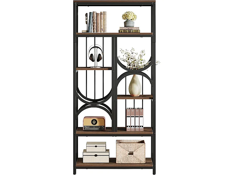 Industriële boekenkast met 5 niveaus, 180 cm displayplank, open opbergkast voor woonkamer en thuiskantoor, rustiek bruin