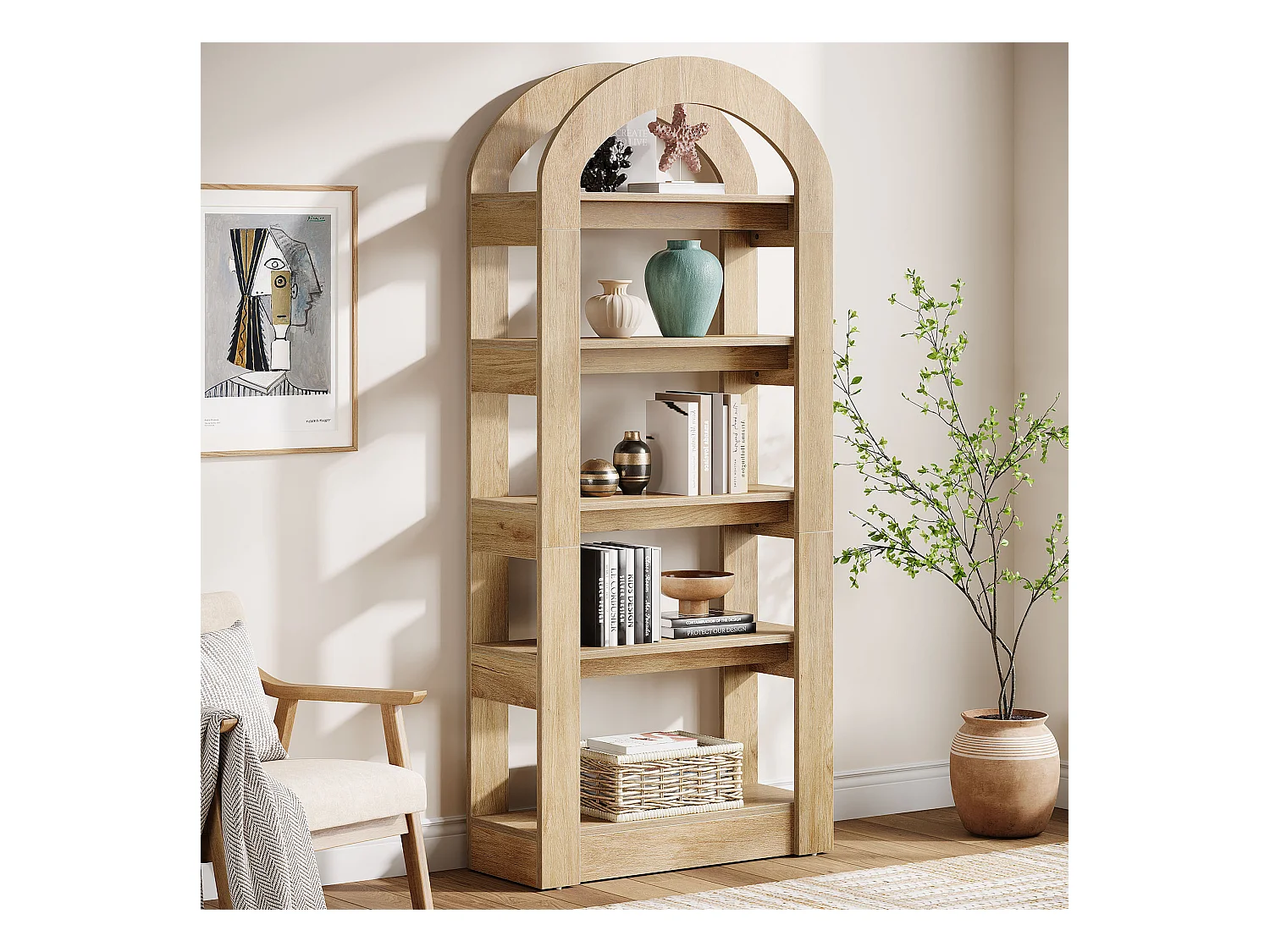 5-poziomowy regał w kształcie łuku, wysokość 180 cm, półka biurowa, salon, przechowywanie