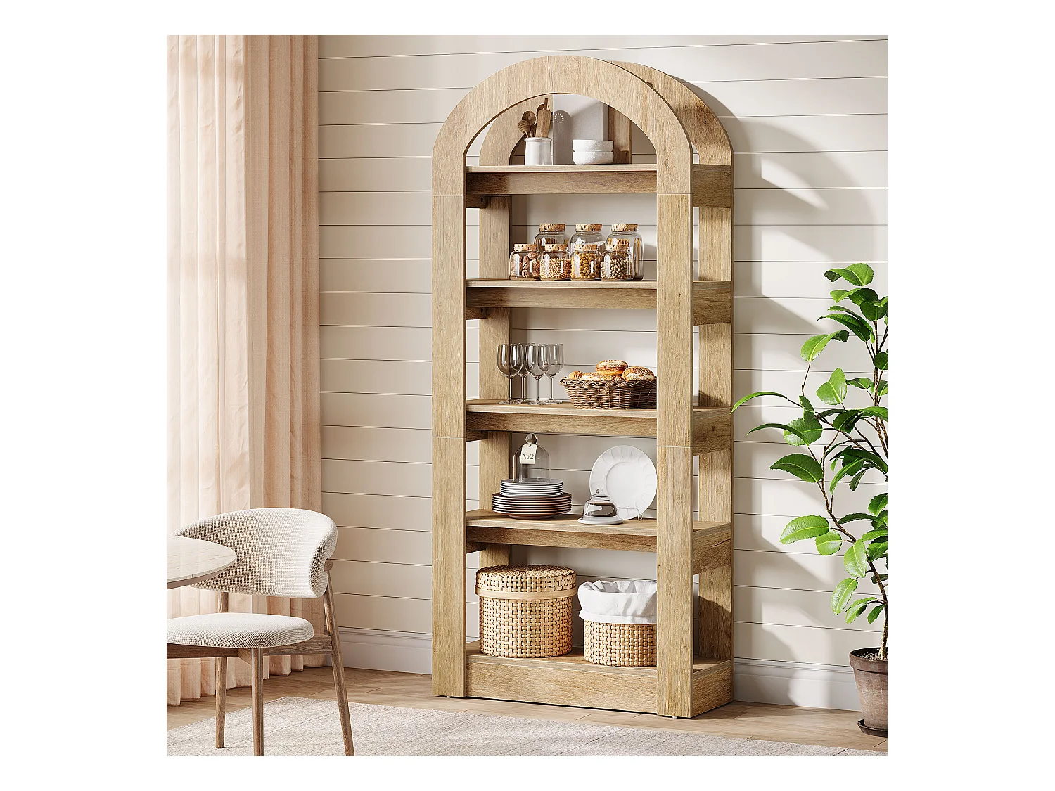 5-poziomowy regał w kształcie łuku, wysokość 180 cm, półka biurowa, salon, przechowywanie