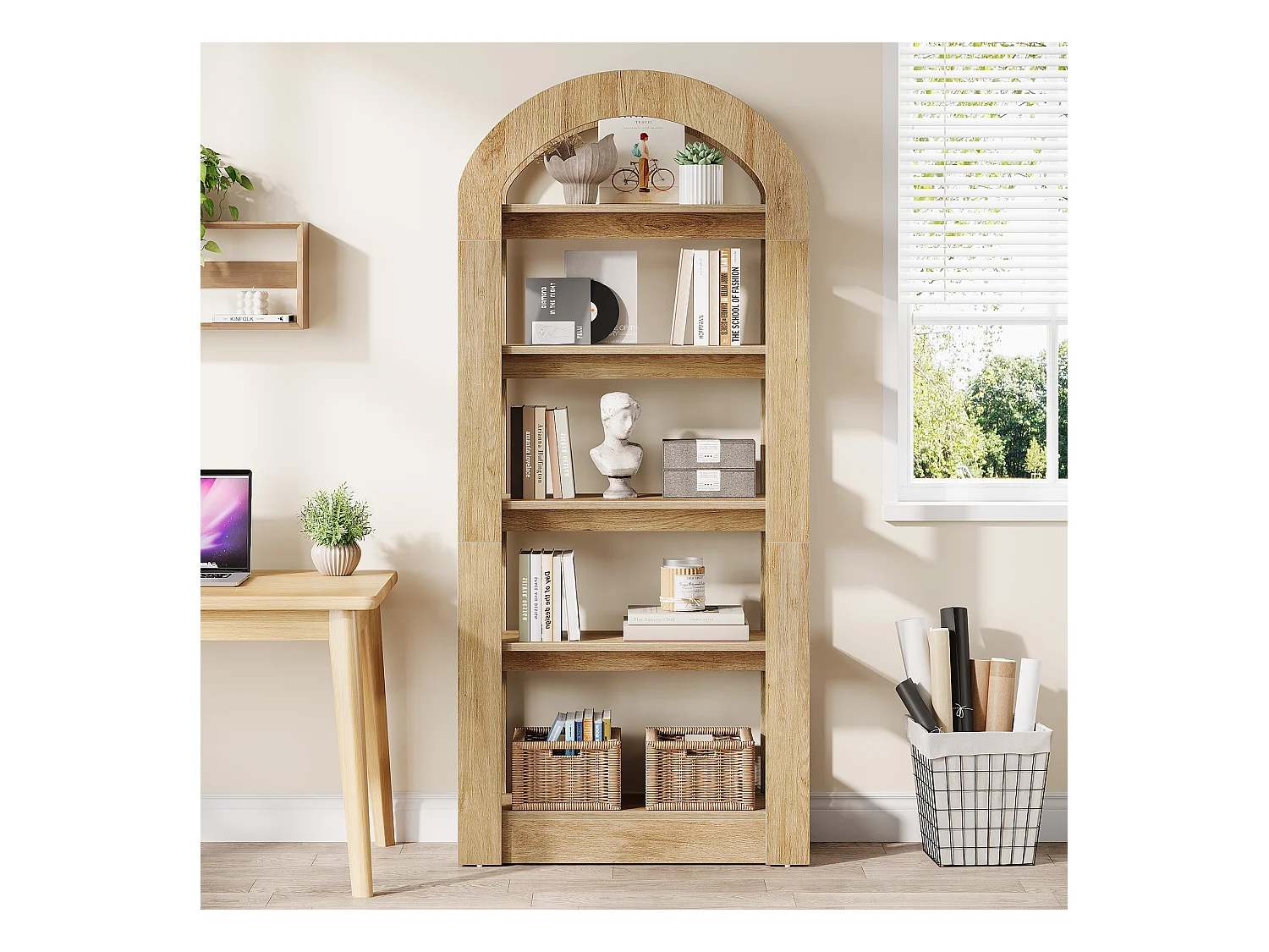 5-poziomowy regał w kształcie łuku, wysokość 180 cm, półka biurowa, salon, przechowywanie