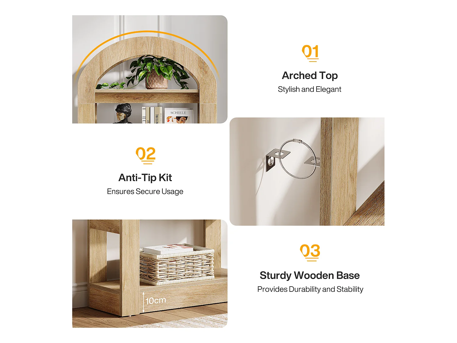 5-poziomowy regał w kształcie łuku, wysokość 180 cm, półka biurowa, salon, przechowywanie