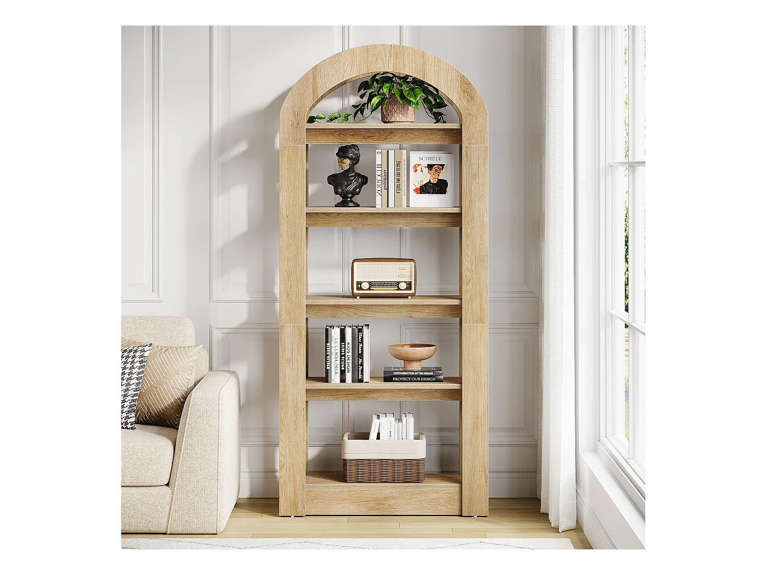 5-poziomowy regał w kształcie łuku, wysokość 180 cm, półka biurowa, salon, przechowywanie