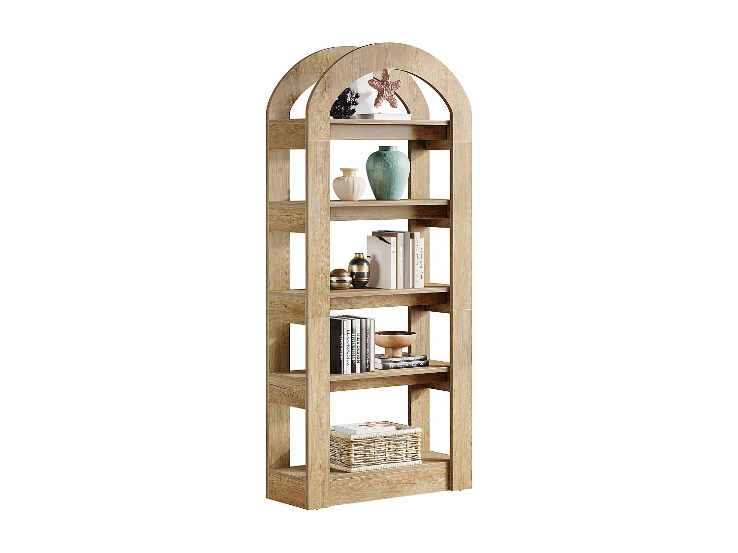 Bibliothèque à 5 étages en forme d'arc, 180 cm de haut, étagère de bureau, pour salon, rangement